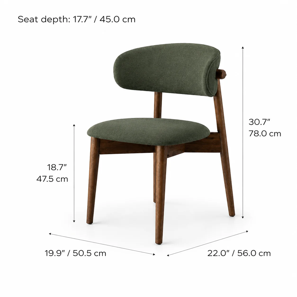 Blush Solid Wood Dining Chair - Walnut and Moss Green - Image 8