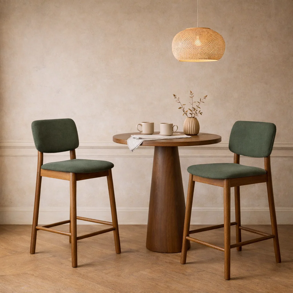 Ivy Solid Wood Counter Stool - Smoked Oak and Moss Green - Image 2
