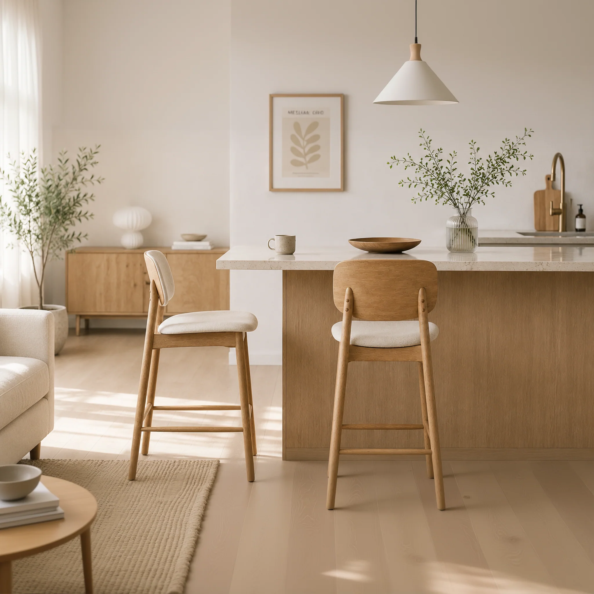 Ivy Solid Wood Counter Stool - Natural Oak and Heathered Ivory - Image 3