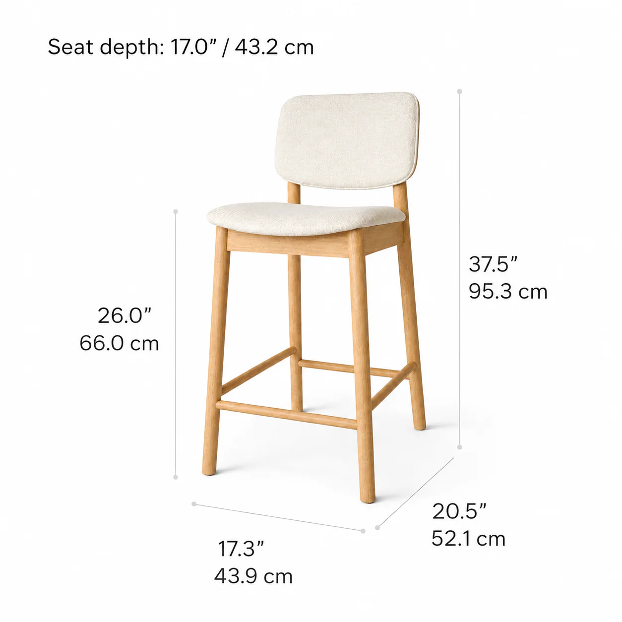 Ivy Solid Wood Counter Stool - Natural Oak and Heathered Ivory - Image 9